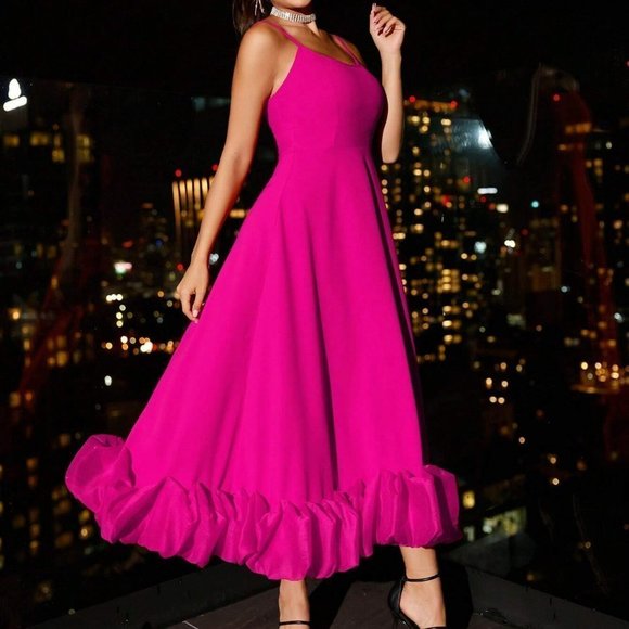 Stunning Pink Ruffle Hem Cami Maxi Dress - Picture 2 of 5